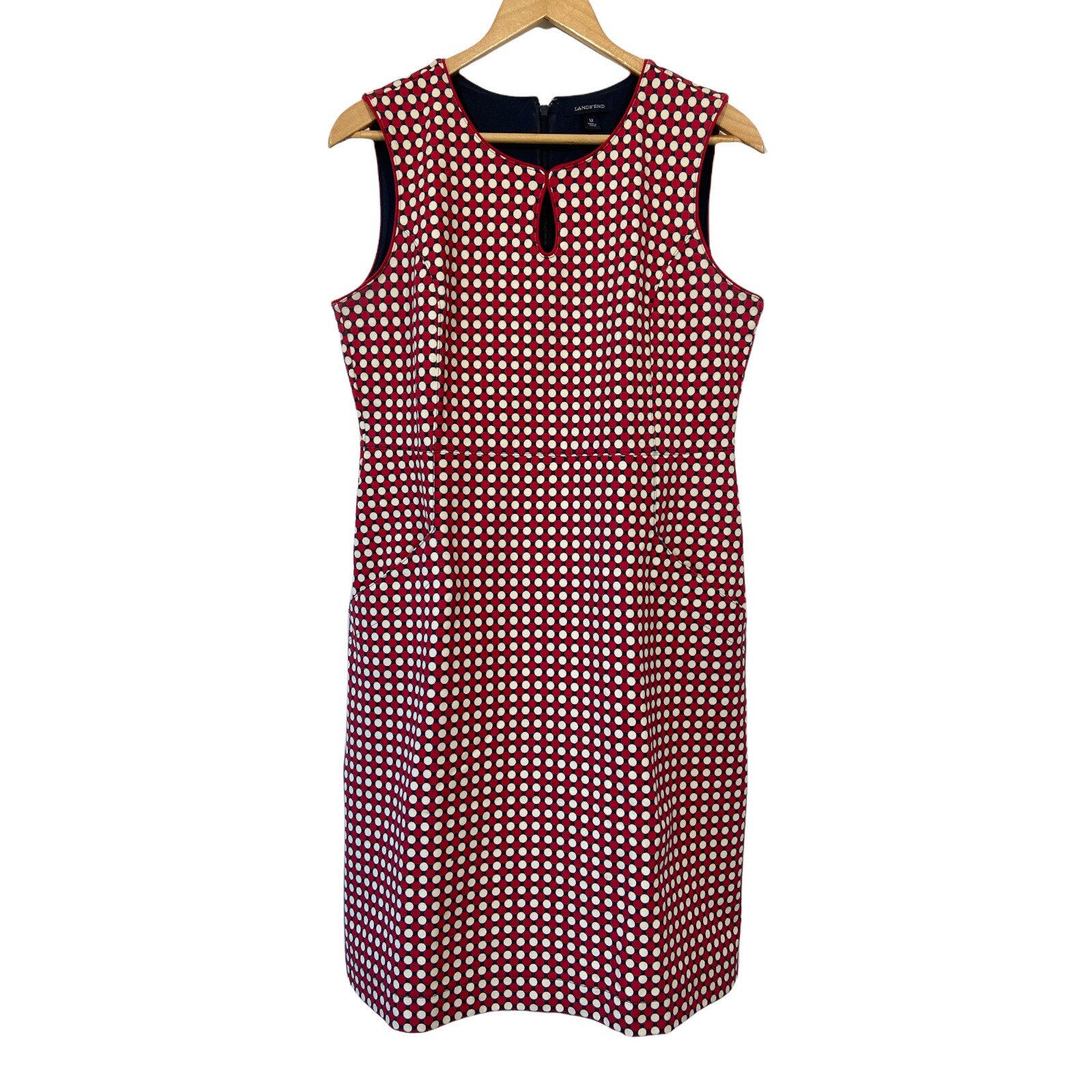 Lands End Women’s Size 12 Sleeveless Red Keyhole Polkadot Dress RN