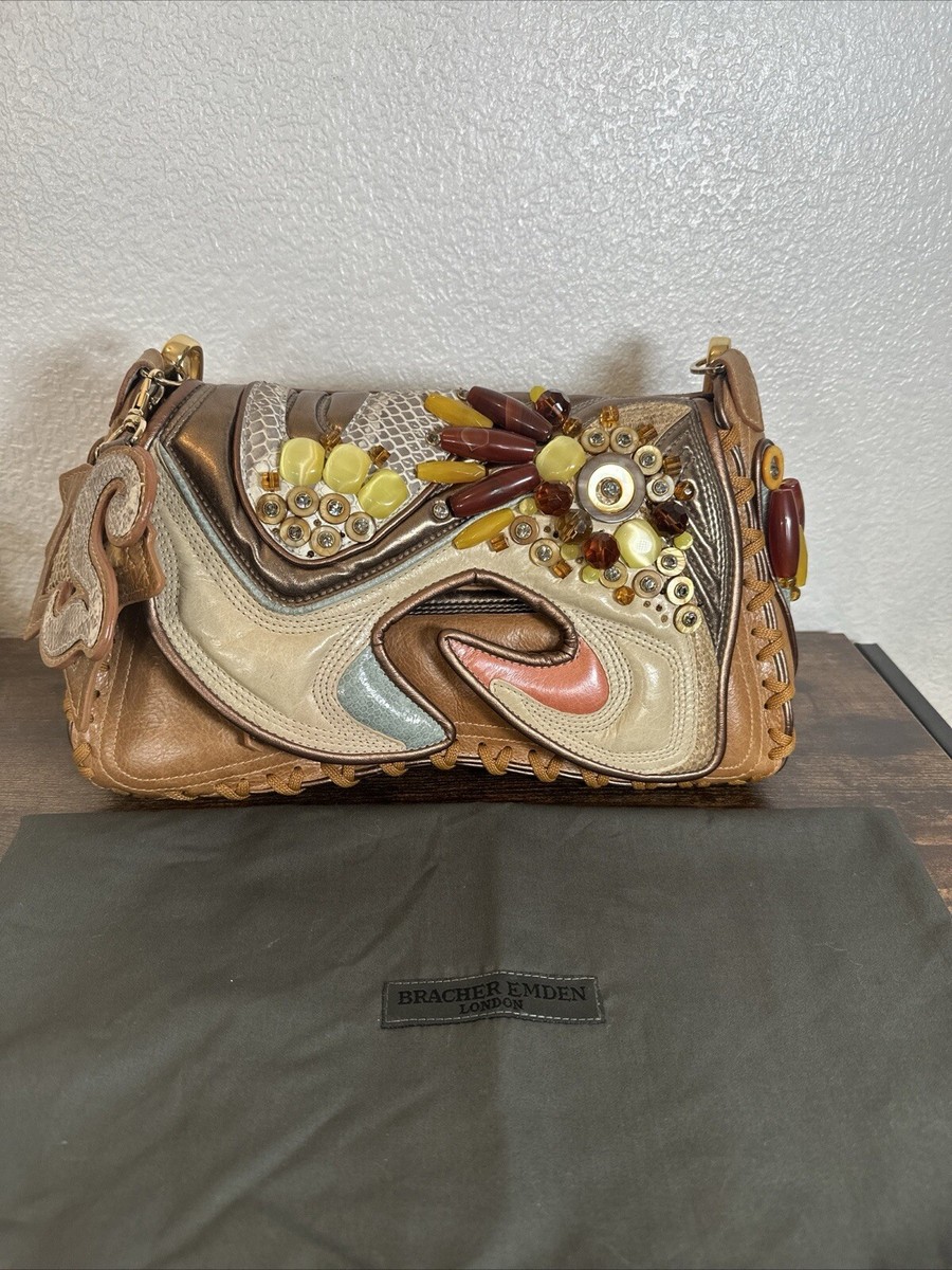 Bracher Emden Handbag Clutch Bag Saddle Brown Leather Embellished