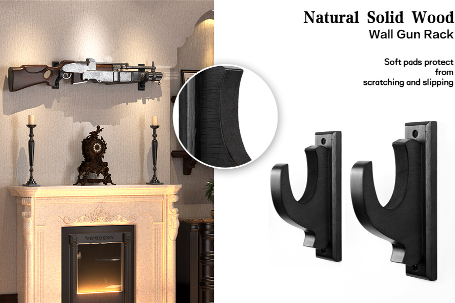 Single Rifle Shotgun Gun Rack Organizer Wood Wall Mount Indoor Room ...