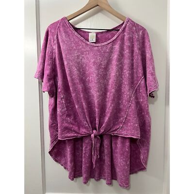 Freeloader Fuschia Pink Purple Mineral Wash Tie Front Hi Lo Top - Women's S