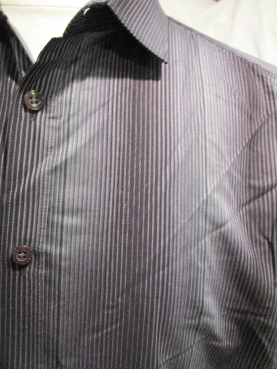 Carnet de Vol Men s Button Front Long Sleeve Shirt Black Gray Stripes XL