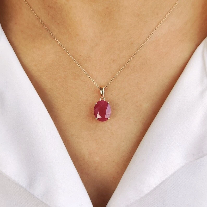 Without Chain 14K Yellow Gold Red Ruby Dainty Pendant Jewelry Anniversary Gift - Image 4 of 4