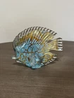 Hand Blown Tropical Art Glass Fish Blue Iridescent Paperweight Murano Style NICE