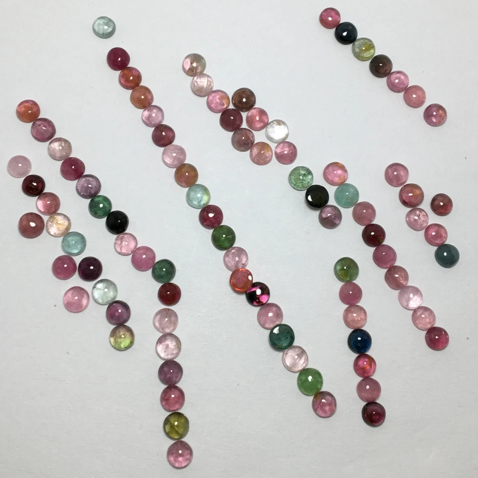Gorgeous multi color tourmaline cabochon gemstone 90 pcs round 36.30 carat - Image 3 of 4