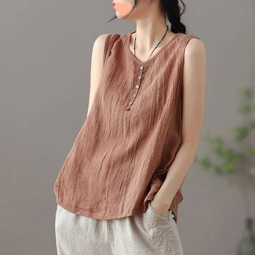 Women's vest, camisole sleeveless button up shirt casual solid color T-shirt- - Bild 5 von 20