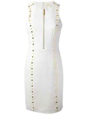 MICHAEL KORS .. AUTHENTIC IVORY WITH GOLD STUD SLEEVELESS DRESS US 10 UK 12/14