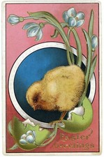 Vintage Postcard Easter Greetings Easter Chick Snow Drop Flowers