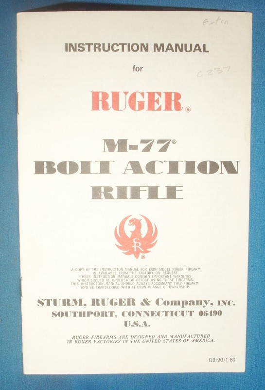 RUGER M77  DTD. 1-80 INSTRUCTION MANUAL  C237E