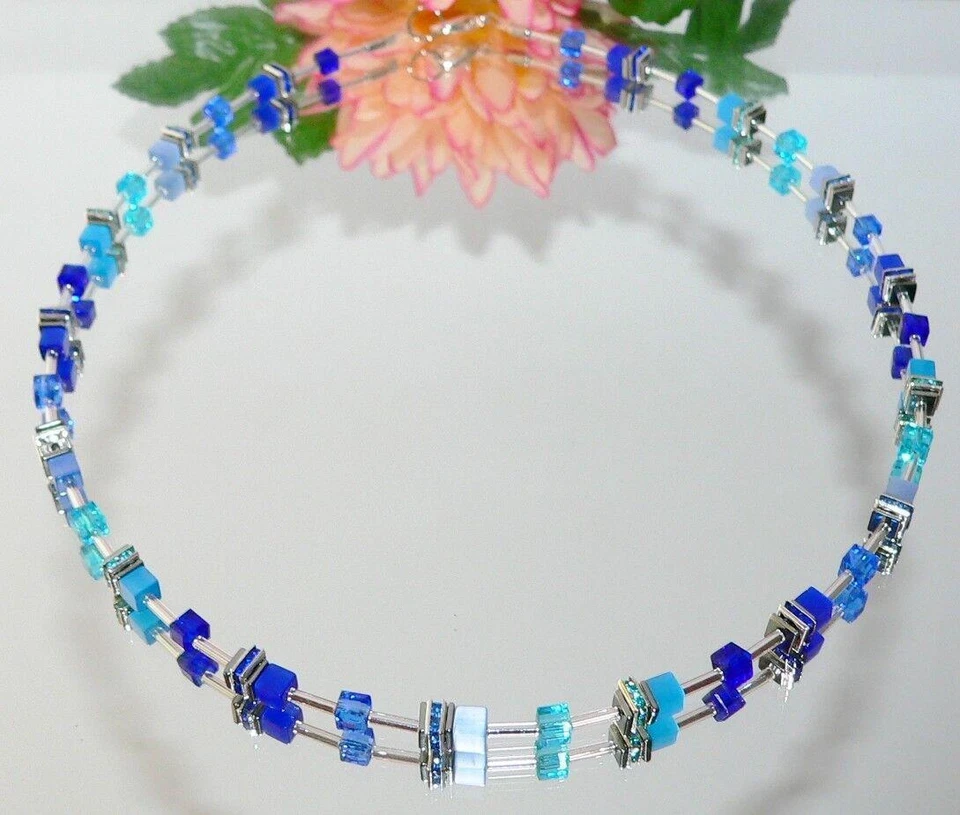 3er Schmuckset Cube Cat Eye Kristall Glas hellblau blau türkis Strass 502. - Bild 2 von 4