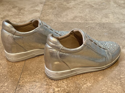 Nicoli Designer Women Shoes Luxury Crystal Bling Silver Leather Size 38, 7.5 - Picture 5 of 8