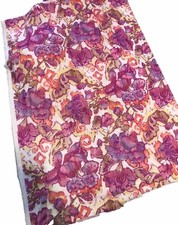 Hawaiian Print Fabric 3.6 Yards x 60" Pink Orange Colorful Hibiscus Remnant