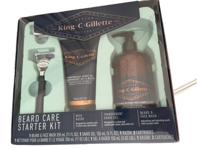 King C. Gillette Beard Care Starter Kit - Neck Razor, Shave Gel, Beard Face Wash