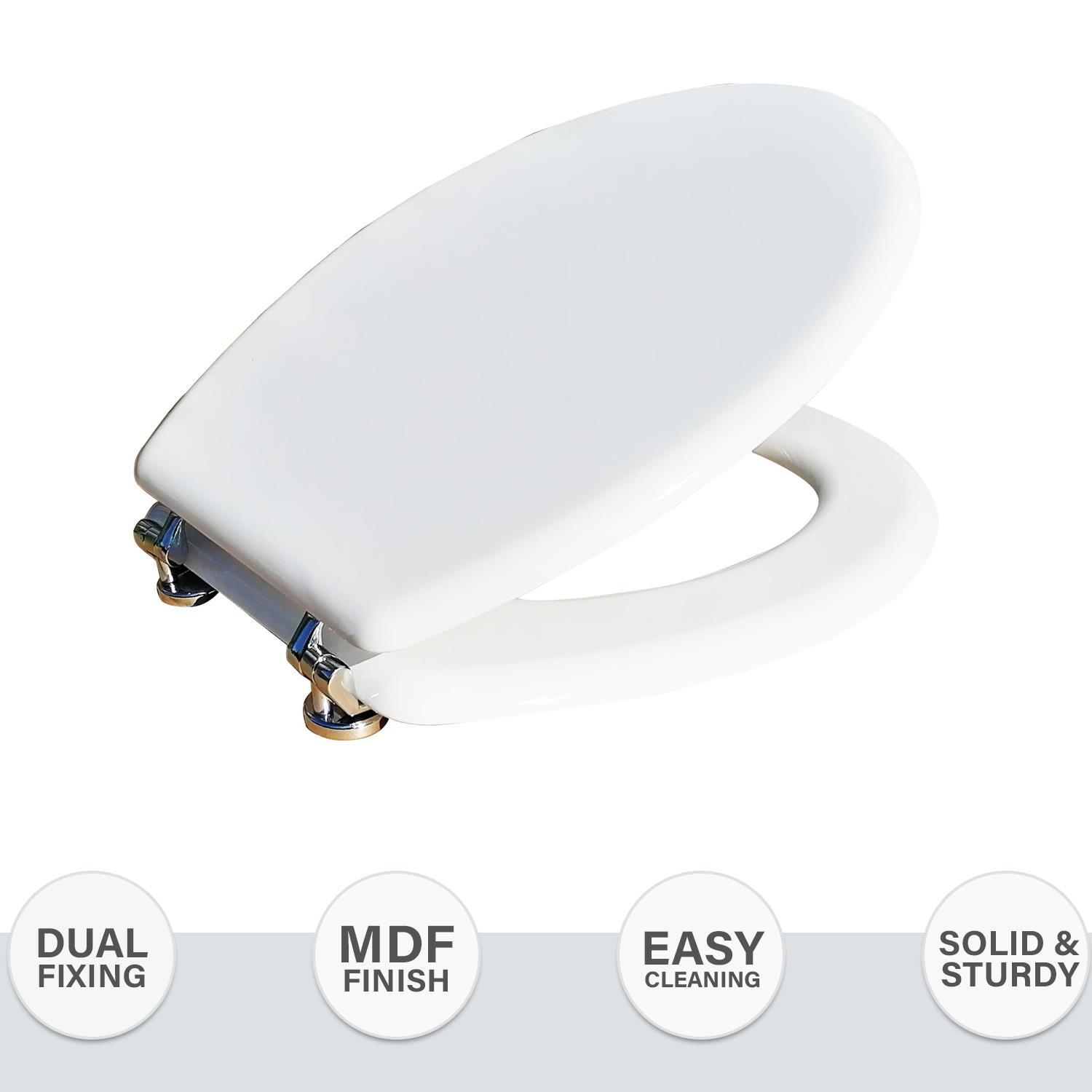 18" WHITE MDF UNIVERSAL BATHROOM WC TOILET SEAT EASY FIT WITH FITTINGS