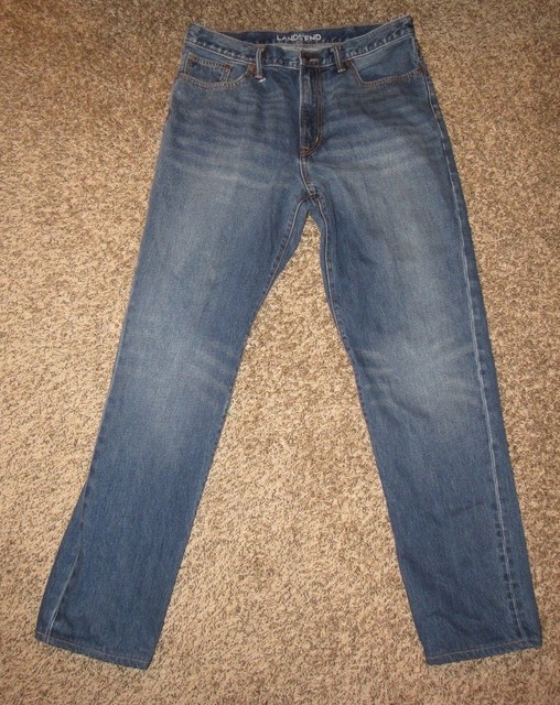 Lands End Mens Size 34 x 34 Traditional Straight Fit Blue Jeans