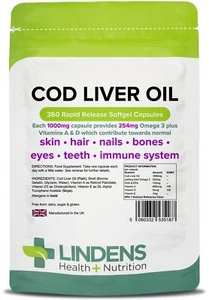 Lindens Cod Liver Oil 1000mg - 360 Capsules - High Omega-3 Rapid Release