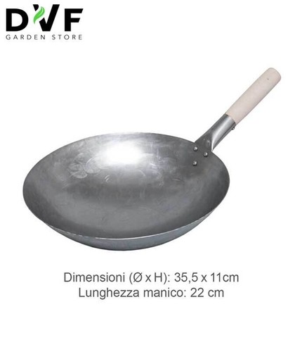 Padella Wok in acciaio con manico in legno - 232019 -