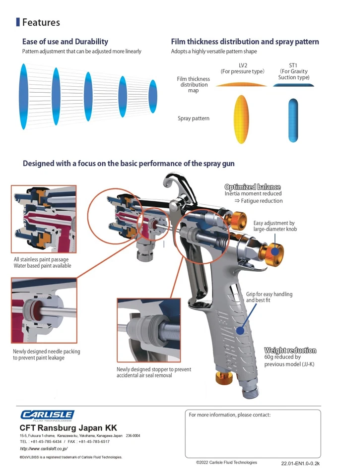 DeVilbiss JCK-ST1-18G 1.8mm Gravity feed Compact spray gun Side cup - Image 3 of 4
