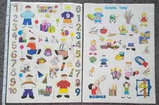 Vintage sticker sheets LARGE 8.25" x 11.5" School Time, Happy Birthday