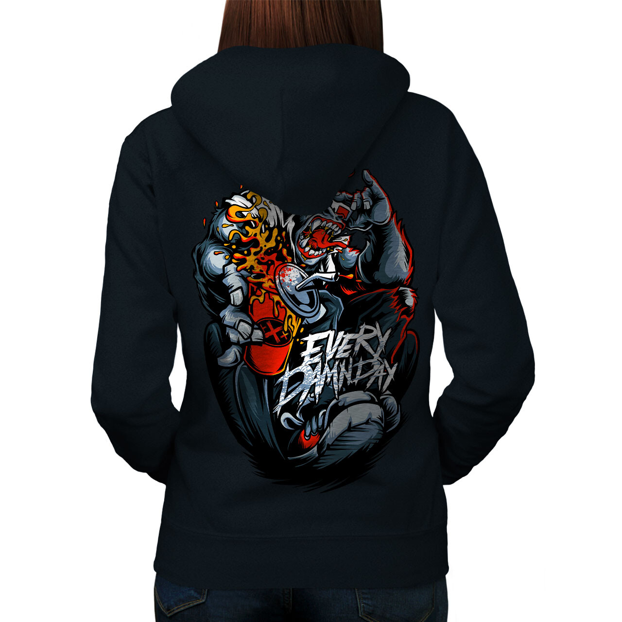 Wellcoda Every Damn Day Fashion Womens Hoodie Back