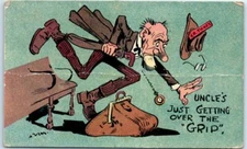 Postcard - Uncle Tripping Comic Art Print - Uncle's Just Getting Over The "Grip"