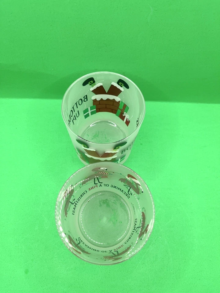 Culver Christmas Bar Ware "De abajo hacia arriba" y "Sueñando con una Navidad rosa" firmado Foto 3 de 4