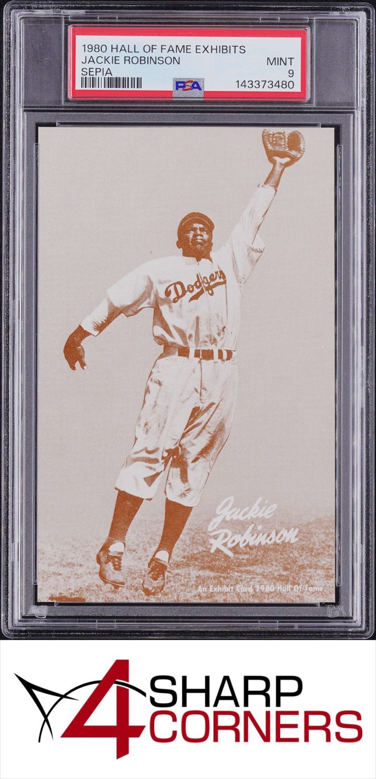 1980 HALL OF FAME EXHIBITS SEPIA JACKIE ROBINSON HOF POP 4 PSA 9 view 1