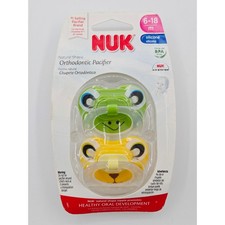 NUK Orthodontic Pacifier 2 Pack 6-18m Silicone Frog Lion Green Yellow BPA Free