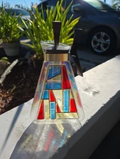 Vintage MCM Inland glass Renaissance stained glass Carafe and stand