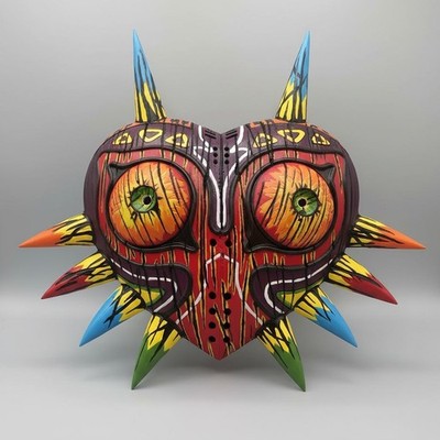 Majoras Mask 3D Printed Wall Art - Hand Painted, Zelda Inspired Display Prop