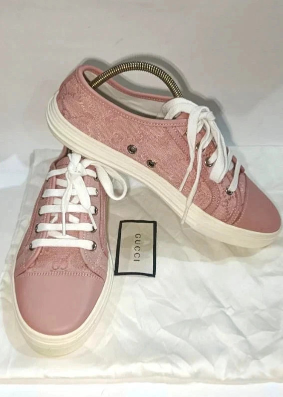 AUTHENTIC GUCCI TESS S GOMMA ROSE GG MONOGRAM SNEAKERS SIZE EU 37