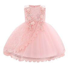 Flower Girl Dress Lace Embroidery Bowknot Princess Tulle Tutu Bridesmaid Wedd...