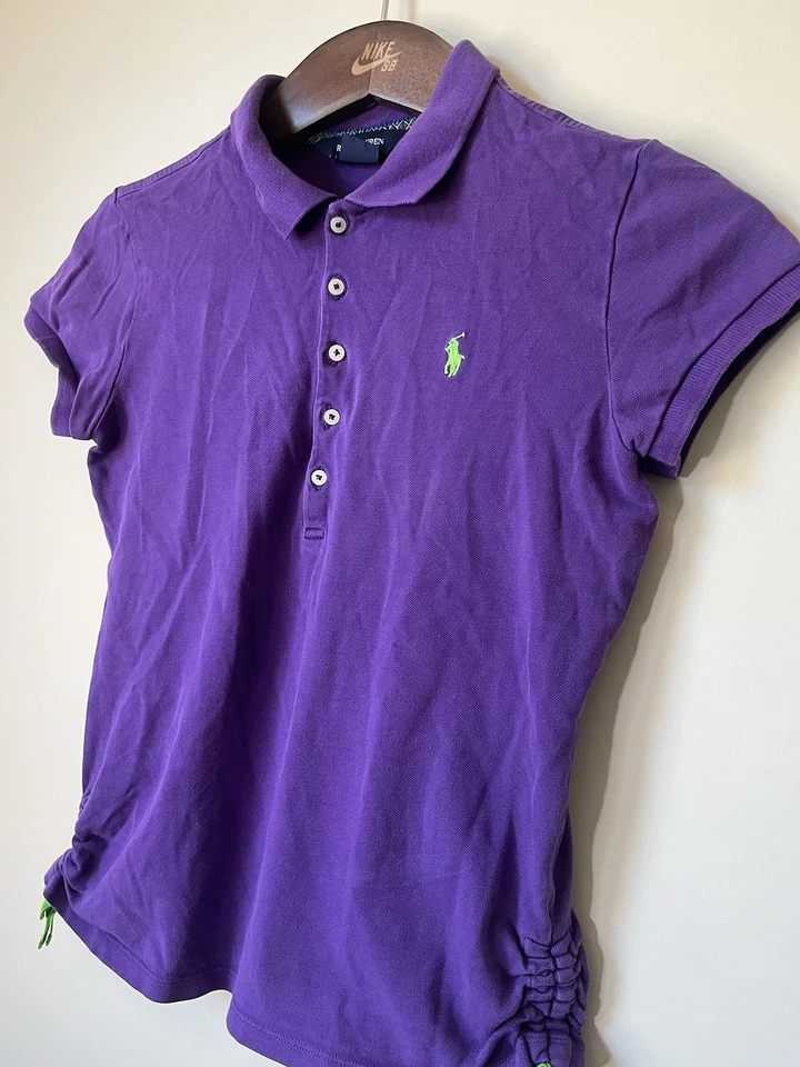 女孩 Polo Ralph Lauren 紫色/绿色条纹 Polo 纽扣衬衫 尺寸 16 XL  — 第 2/4 张图片