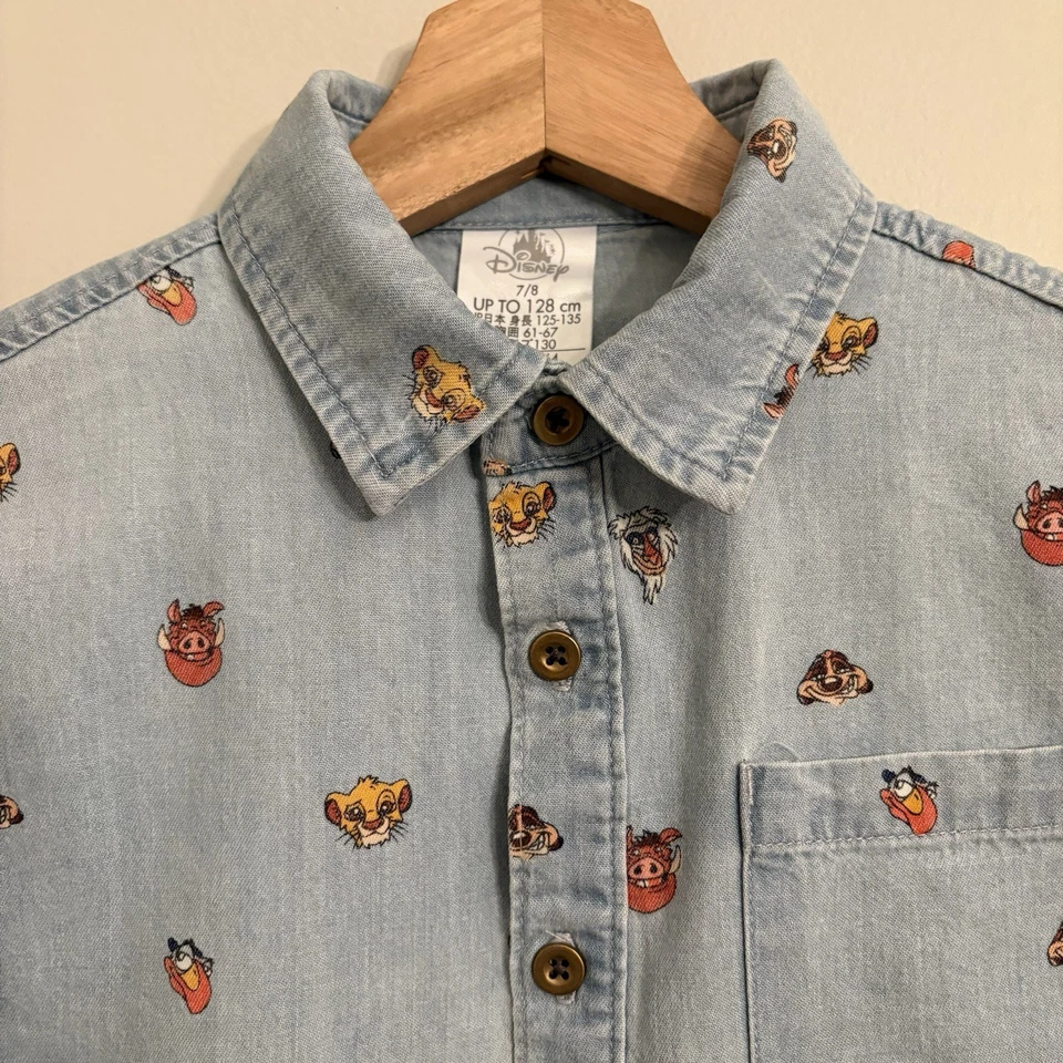 Vtg Disney  Lion King Soft Denim Button Up Shirt Boys Sz  7/8 Timon Pumba - Image 4 of 4