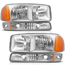 4Pcs For 1999-2007 GMC Sierra Yukon XL 1500 SL SLT SLE Headlights +Bumper Lamps