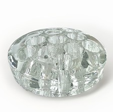 VTG Heavy Clear Glass 11 Hole Flower Frog Holder DOMED Nice 3x1