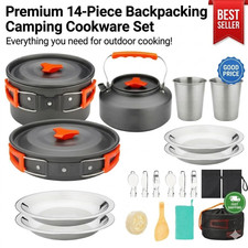 16Pcs Camping Cookware Mess Kit Non-Stick Pot Pan Kettle Set Lightweight Outdoor