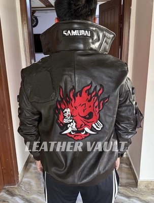 Samurai Leather Bomber jacket Inspired Cyberpunk Handmade For Fans