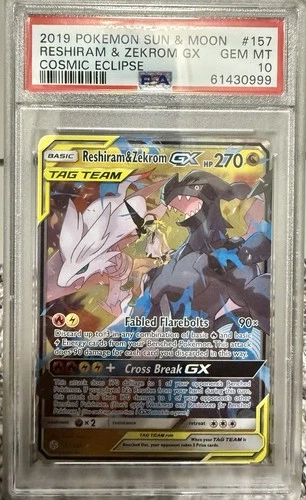 Sun & Moon Cosmic Eclipse #157/236 Reshiram & Zekrom GX TAG TEAM FA Holo PSA 10