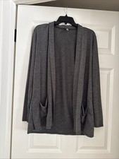 Women s Open Cardigan Ribbed Knit Sweater With Pockets New Size Medium Gray