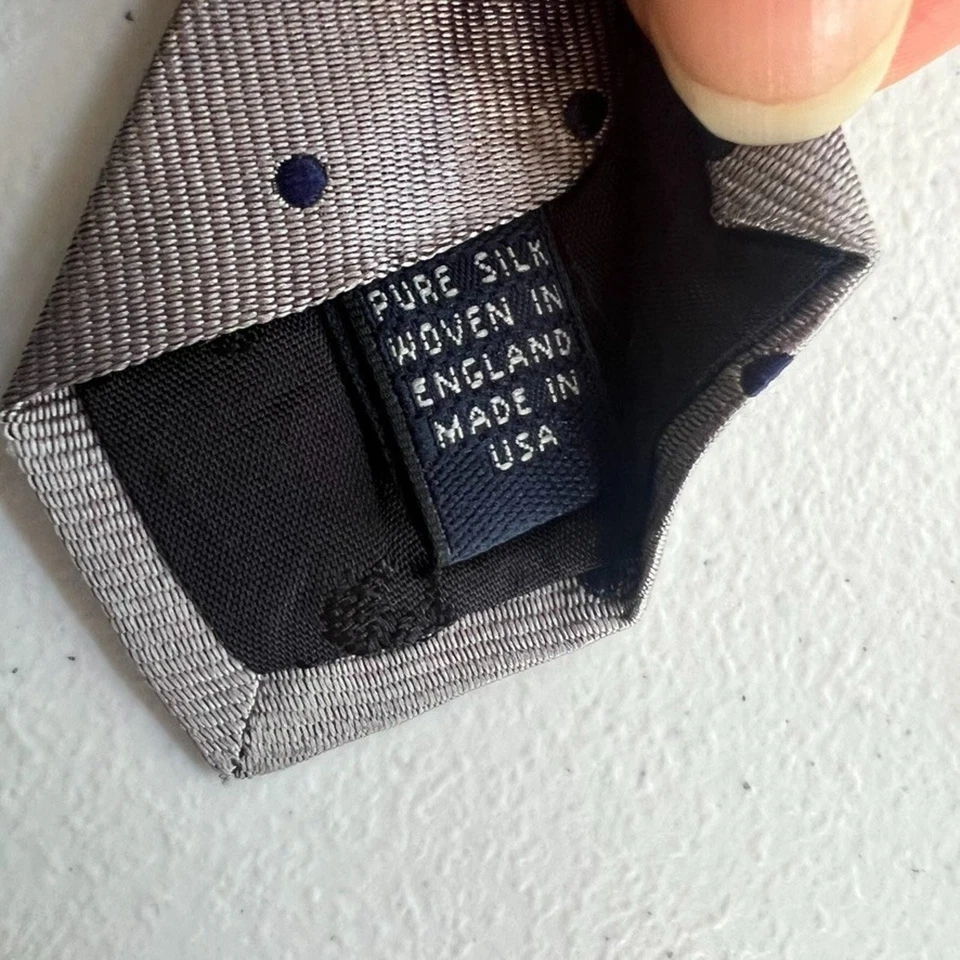 "Corbata Brooks Brothers unisex pura seda gris azul lunares clásica 59"" X 3,5""" Foto 4 de 4