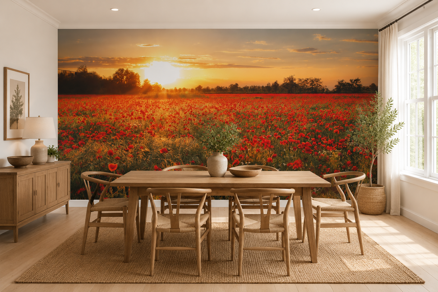 Summer kitchen wallpaper mural large colourful wall decor 384x260cm red poppy