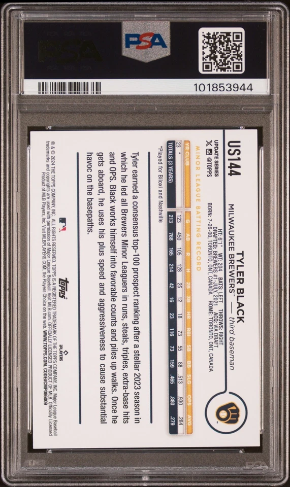 2024 TOPPS UPDATE #US144 TYLER BLACK ROYAL BLUE PSA NM-MT 8 - Image 2 of 2