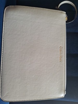 Calvin Klein White Faux Leather Top Zipper