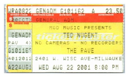 Biglietto Del Concerto Di Ted Nugent 22 Agosto 2001 Milwaukee Wisconsin - Foto 7 di 8