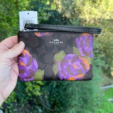 COACH Women's Rose Print Signature Canvas Wristlet Multicolor NWT