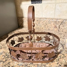 Brown Iron Basket with Leaf Decor for Home Decor Or Kitchen Use