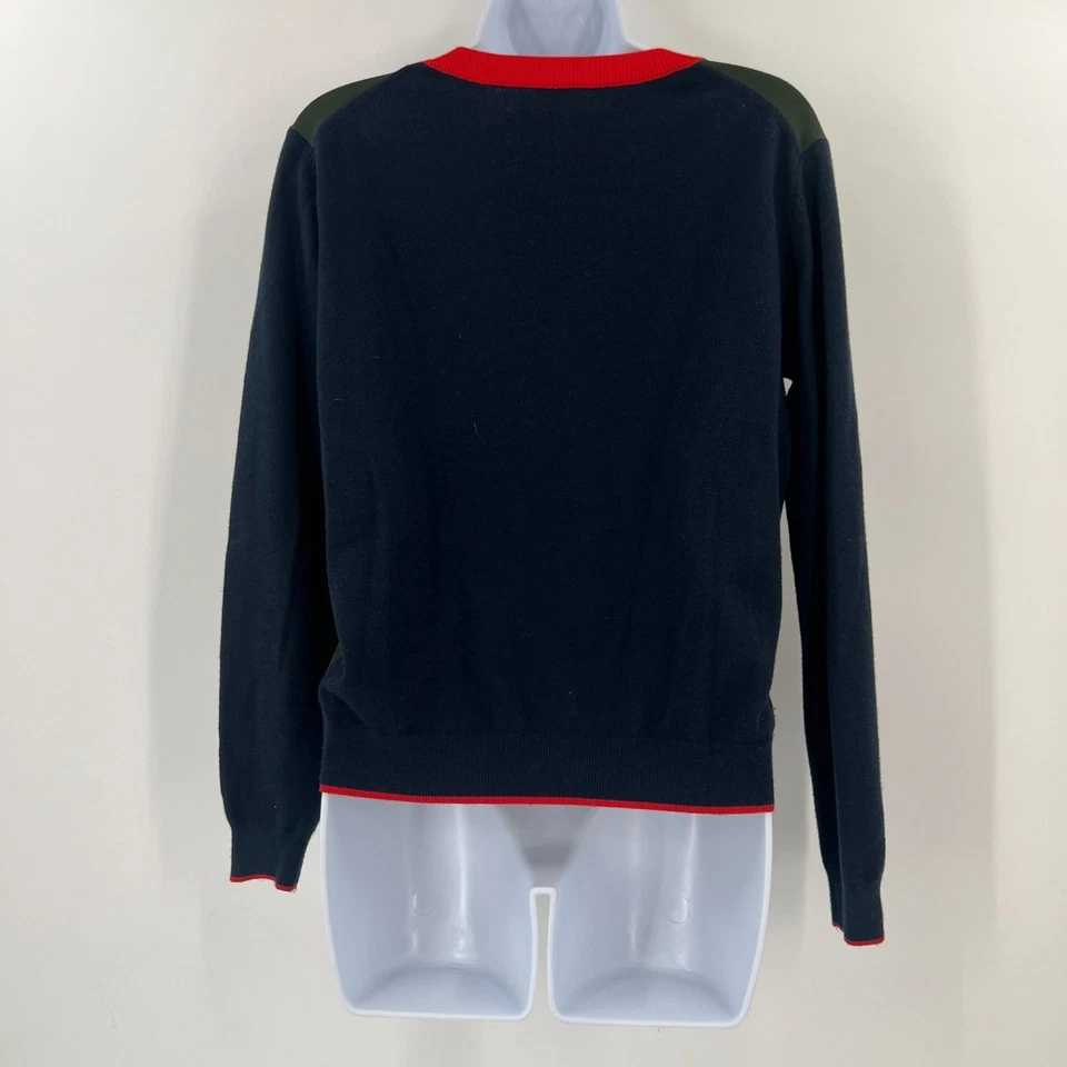 Suéter TORY SPORT pequeno colorblock gola V cashmere mistura COOLMAX Preppy - Imagem 2 de 4