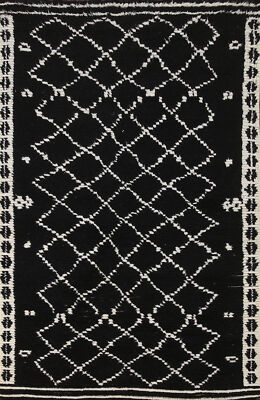 Unique Luxury Hand-Knotted Moroccan Rug Black Bedroom Sized Centerpiece 5x8 ft