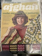 VTG Afghan Crochet Kit Green  Yellow Yarn A Creative Kit Make 1 of 5 Patterns