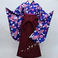 Furisode Kimono  Hakama  Obi sash set L Size Brand New Blue Purple